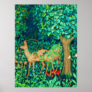 Art Nouveau Forest Deer Tapestory Print Poster