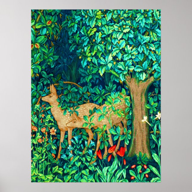 Art Nouveau Forest Deer Tapestory Print Poster (Vorne)
