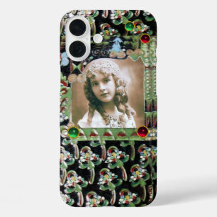 ART NOUVEAU FOTO TEMPLATE BLACK GREEN RED GEMS iPhone 16 PLUS HÜLLE