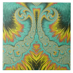 Art Nouveau Fraktal Türkis Feathage Fliese