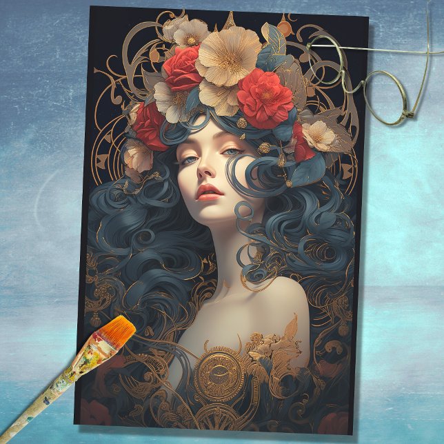 Art Nouveau Frau 6 Dekoupage Paper Seidenpapier (Von Creator hochgeladen)