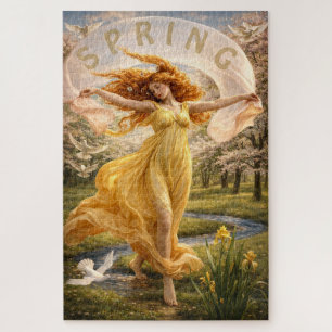 Art Nouveau Frau auf einer blühenden Wiese Puzzle