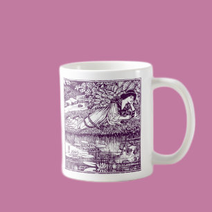 Art Nouveau Frau beim Lesen am Seerosenteich Vin Tasse