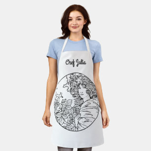 Art Nouveau Frau mit Blumen im Vintage-Stil Schürze