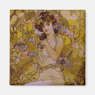 Art Nouveau Frau mit Clematis Magnet