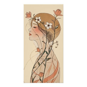 Art Nouveau Frau mit Frühlingsblumen  Poster