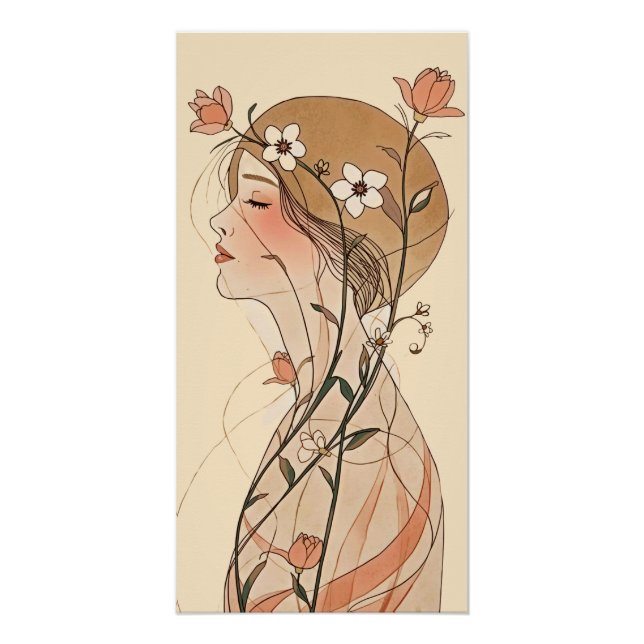 Art Nouveau Frau mit Frühlingsblumen  Poster (Vorderseite)