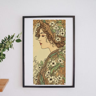 Art Nouveau Frau mit Frühlingsblumen Poster
