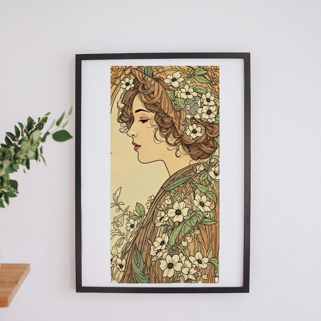Art Nouveau Frau mit Frühlingsblumen  Poster (Von Creator hochgeladen)
