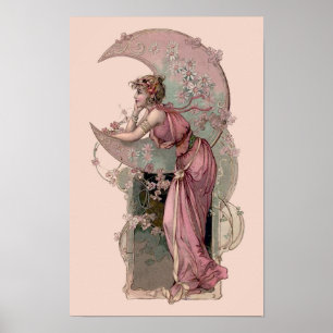 Art Nouveau Frau und Mondsichel aus der viktoriani Poster