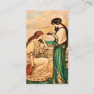 Art Nouveau Frauen am Meer lesend im Vintage-Stil Visitenkarte