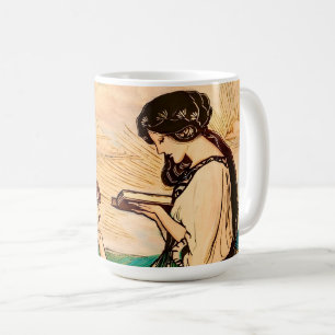 Art Nouveau Frauen beim Lesen am Meer im Vintage-S Kaffeetasse