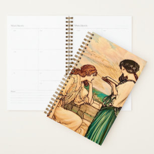 Art Nouveau Frauen beim Lesen am Meer im Vintage-S Planer
