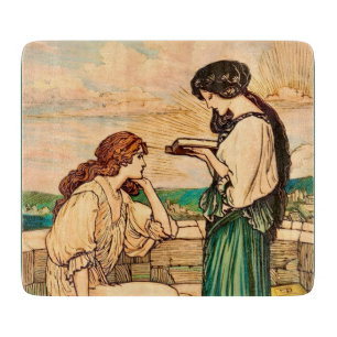 Art Nouveau Frauen beim Lesen am Meer im Vintage-S Schneidebrett