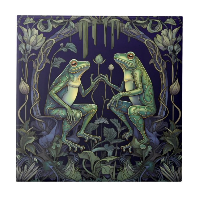 Art Nouveau Frogs Tile (Swamp Collection) Fliese (Vorderseite)
