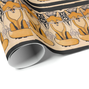 Art Nouveau-Füchse-Illustration Waldtiere Geschenkpapier