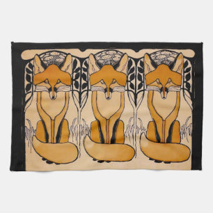 Art Nouveau Füchse Illustration   Waldtiere Geschirrtuch