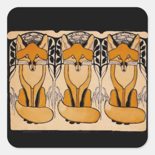 Art Nouveau-Füchse-Illustration Waldtiere Quadratischer Aufkleber