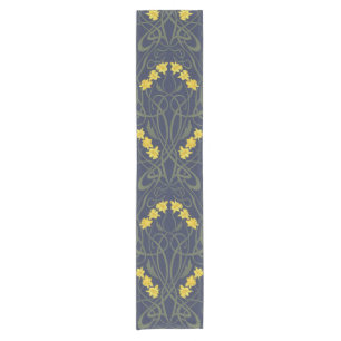 Art Nouveau Gelbe Narzissen und Stiele Blau Kurzer Tischläufer
