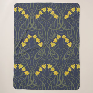 Art Nouveau Gelbe Narzissen und Stiele Blau Sherpadecke