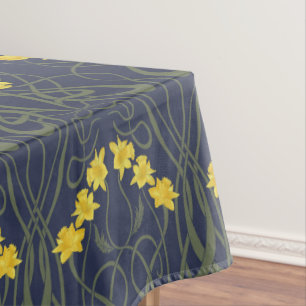 Art Nouveau Gelbe Narzissen und Stiele Blau Tischdecke