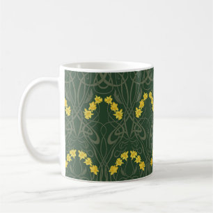 Art Nouveau Gelbe Narzissen und Stiele Grün Kaffeetasse