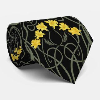Art Nouveau Gelbe Narzissen und Stiele Schwarz Krawatte