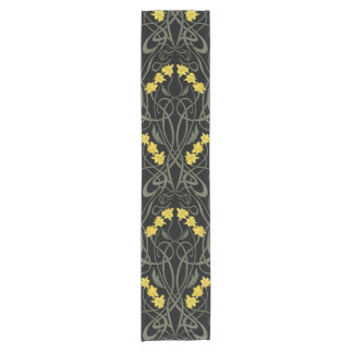 Art Nouveau Gelbe Narzissen und Stiele Schwarz Kurzer Tischläufer