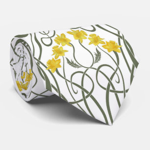 Art Nouveau Gelbe Narzissen und Stiele Weiß Krawatte