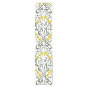 Art Nouveau Gelbe Narzissen und Stiele Weiß Kurzer Tischläufer