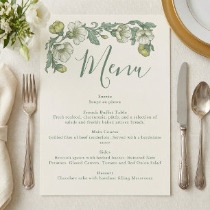 Art Nouveau Gelbe Salbei-Blumen-Hochzeitsmenü Menükarte