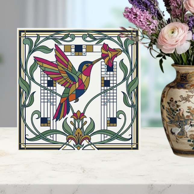 Art Nouveau Geometric Bird Flower Ceramic Tile Fliese (Von Creator hochgeladen)