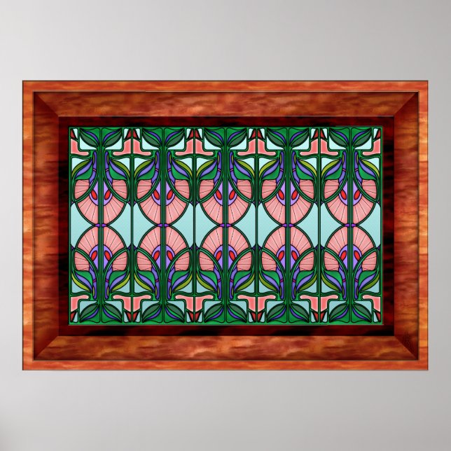 Art Nouveau Gerahmtes Fenster aus festem Glas Poster (Vorne)