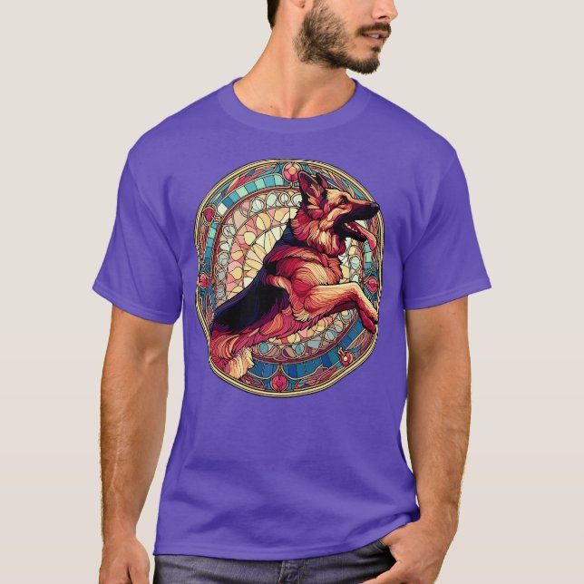 Art Nouveau German Shepherd Alsation Dog T-Shirt (Vorderseite)