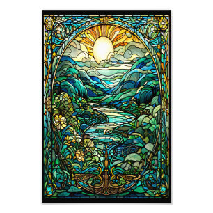 Art Nouveau gestresstes Glas Sonnenaufgang Landsch Fotodruck