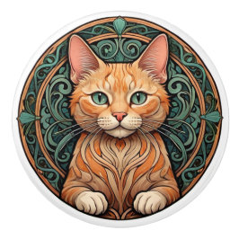 Art Nouveau Ginger Cat Keramikknauf