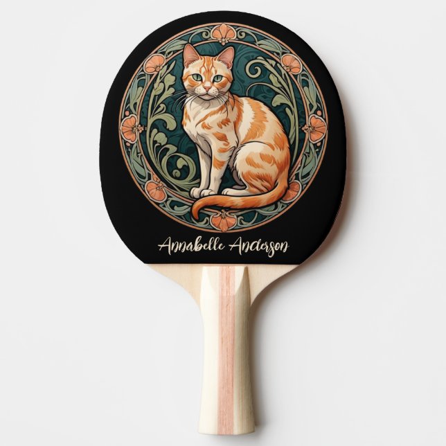 Art Nouveau Ginger Cat Personalize Tischtennis Schläger (Vorderseite)