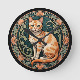 Art Nouveau Ginger Cat Runde Wanduhr