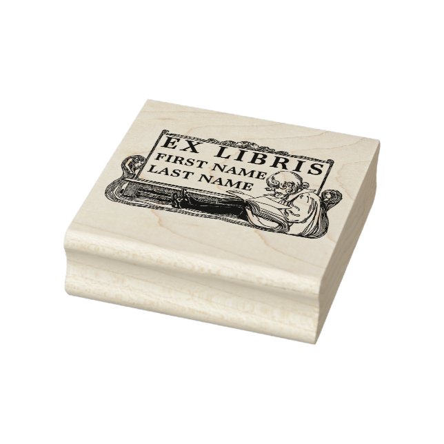 Art Nouveau Girl Reading Book Ex Libris Template Gummistempel (Stempel)