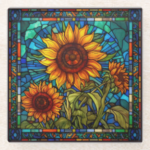 Art Nouveau Glass Sunflower Glasuntersetzer