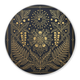 Art Nouveau Gold Botanical Celestial Illustration Keramikknauf