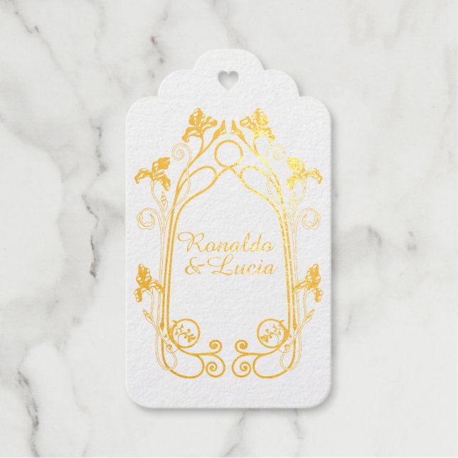 Art Nouveau Gold Green Botanic Gift Tag Geschenkanhänger (Vorderseite)