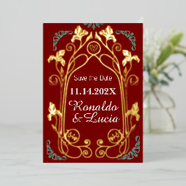 Art Nouveau Gold Green Botanic Save the Date Folieneinladung