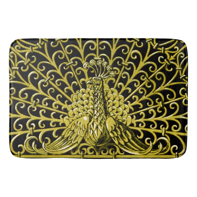 Art Nouveau Gold Peacock Badematte (Vorderseite)