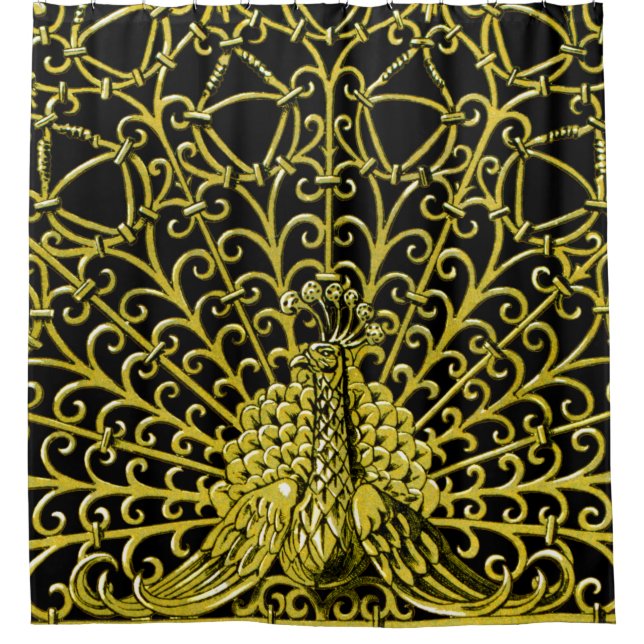 Art Nouveau Gold Peacock Duschvorhang (Vorderseite)