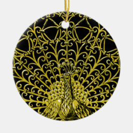 Art Nouveau Gold Peacock Keramik Ornament