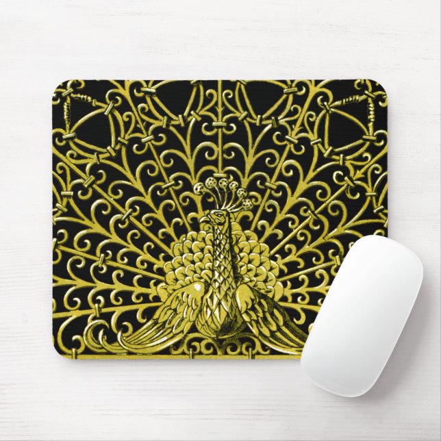Art Nouveau Gold Peacock Mousepad (Mit Mouse)