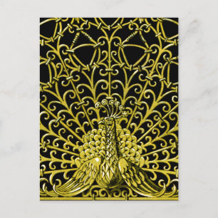 Art Nouveau Gold Peacock Postkarte