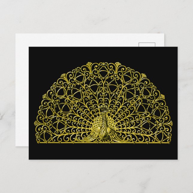 Art Nouveau Gold Peacock Postkarte (Vorne/Hinten)
