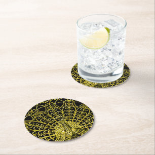 Art Nouveau Gold Peacock Runder Pappuntersetzer